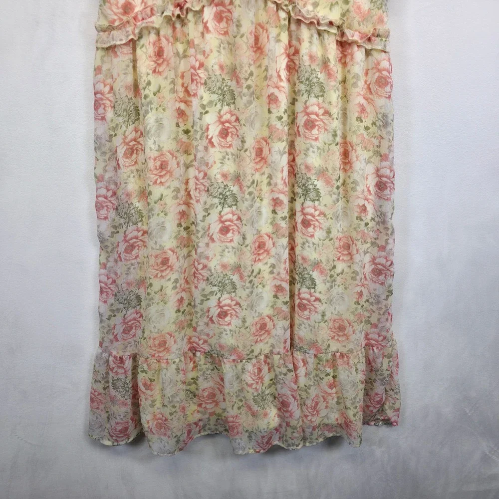 Nobo Dress Juniors L 11-13 Yellow Floral Babydoll Ruffle Cottagecore‎ Boho Midi
